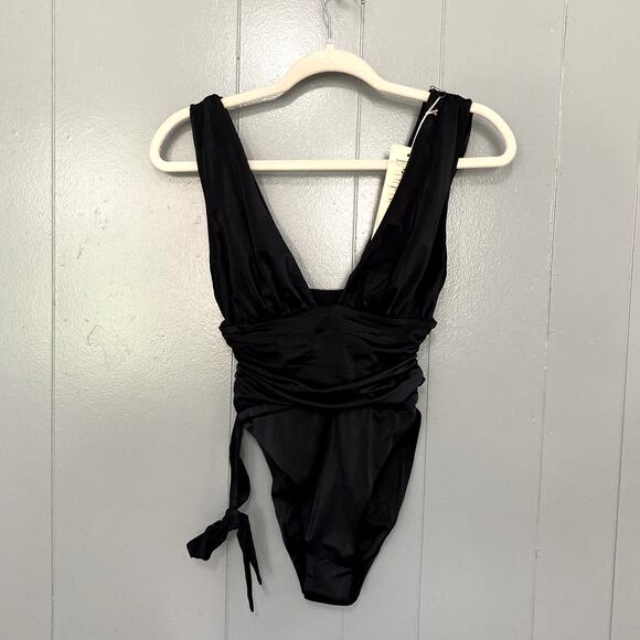 NEW Free People HAH Noir Black Cut to the Chase Soft Plunging V-neck Bodysuit S - Picture 3 of 7
